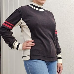 1/2 Off We The Free People Black High Neck Striped Small Longsleeve Top Multi.